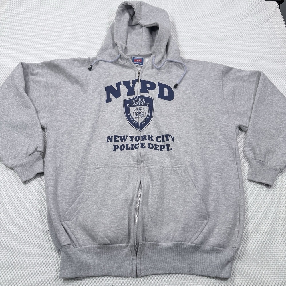NYPD New York City Police Dept Full Zip Hoodie Sweatshirt Gray Men's XL